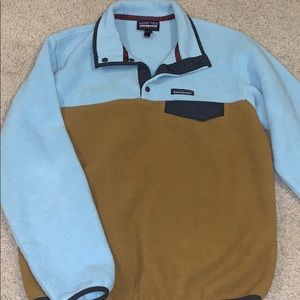 Blue and brown Patagonia fleece jacket